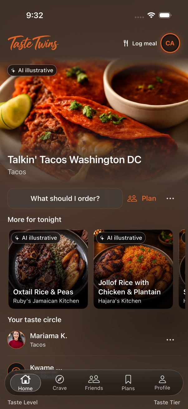 Native iOS discover tonight screen in Ember mode with sample content